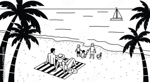 Family vacation on the sunny beach