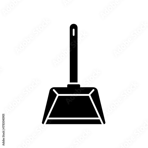Black and White Dustpan Icon — Minimal Cleaning Tool Silhouette