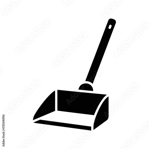 Black and White Dustpan Icon — Minimal Cleaning Tool Silhouette