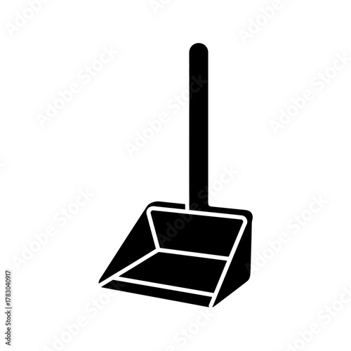 Black and White Dustpan Icon — Minimal Cleaning Tool Silhouette