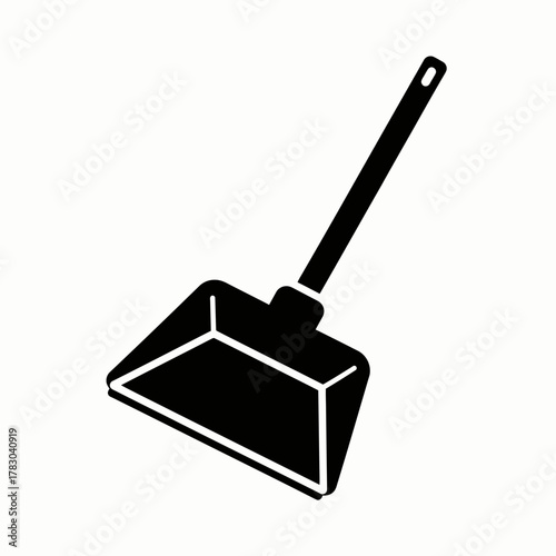 Black and White Dustpan Icon — Minimal Cleaning Tool Silhouette