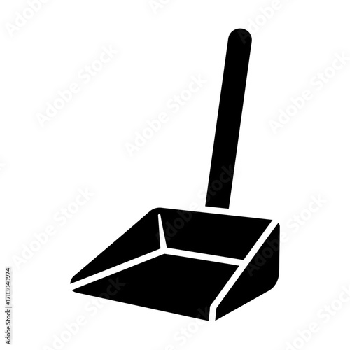Black and White Dustpan Icon — Minimal Cleaning Tool Silhouette