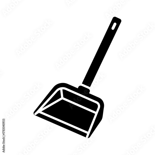 Black and White Dustpan Icon — Minimal Cleaning Tool Silhouette