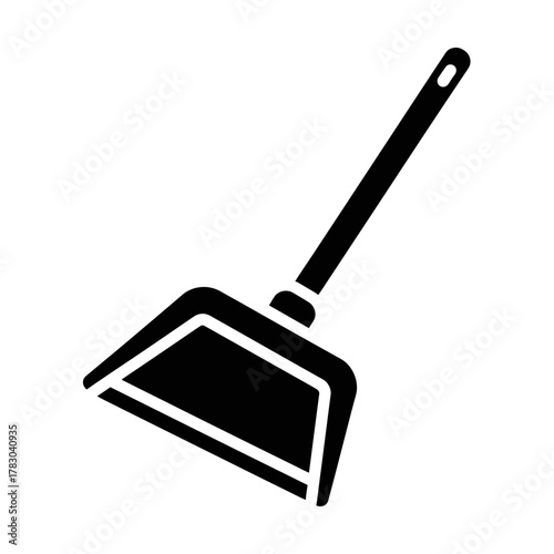 Black and White Dustpan Icon — Minimal Cleaning Tool Silhouette