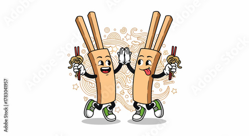 Cartoon Churro Characters HighFiving and Holding Medals.