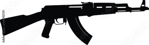 Automatic rifle silhouette vector, black firearm illustration, assault gun icon, military weapon outline, combat defense concept, war equipment symbol, isolated modern rifle clipart