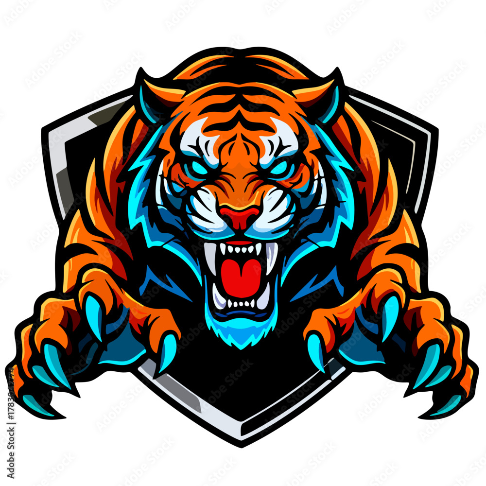 Fototapeta premium TIGER GAMING ESPORTS AESTHETIC LOGO THAT REFLECTS STRONG AND FIERCE PERFORMANCE