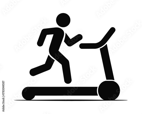 Treadmill Running Stick Figure Icon: Fitness, Exercise, and Indoor Training Pictogram.