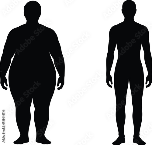 Before and After Weight Loss Silhouettes Demonstrating Obesity vs Healthy Body Transformation