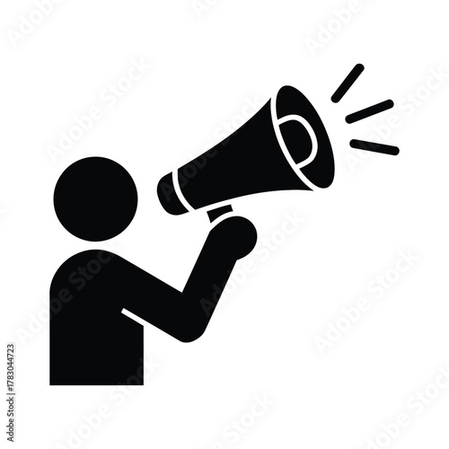 Simple Man Icon Holding a Megaphone for Communication, Protest, or Public Announcement