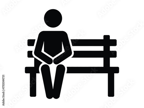 Simple Man Figure Icon Sitting and Resting Alone on a Park Bench Illustration