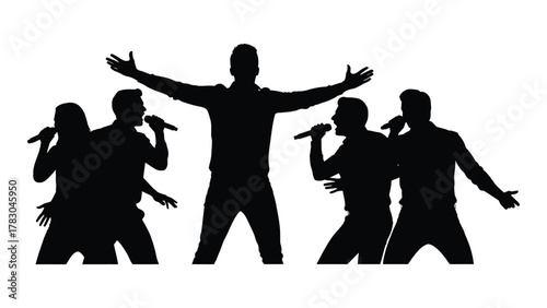 Singers group performance silhouette isolated on white background, Vector