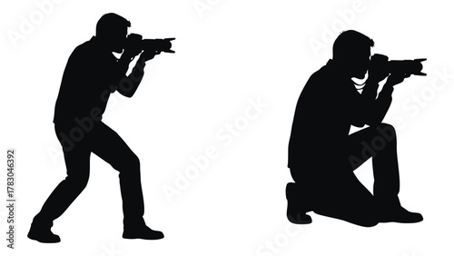 Photographer silhouettes with cameras isolated on white background, Vector