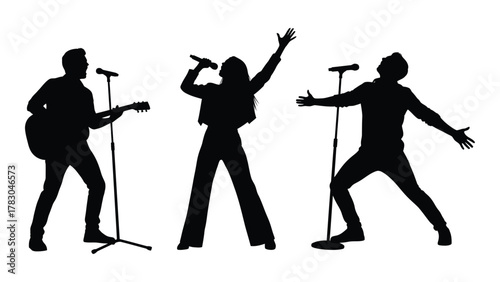 Musicians silhouettes performing live isolated on white background, Vector
