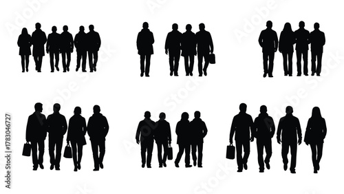 Diverse groups of people silhouettes isolated on white background, Vector