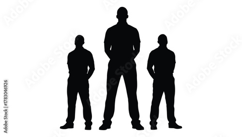 Three male silhouettes isolated on white background, Vector