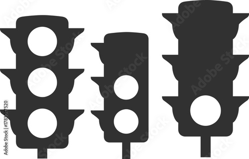 Traffic light vector illustration, black silhouette of traffic signals, road safety icon design, transportation regulation symbol, urban street intersection, stoplight concept, isolated clipart