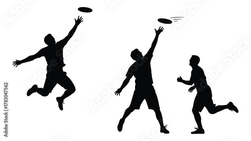 Ultimate frisbee players silhouettes isolated on white background, Vector