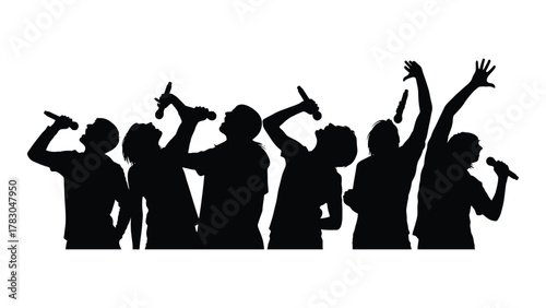 Singing group silhouette isolated on white background, Vector