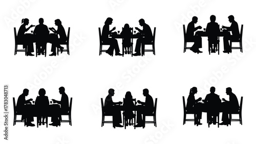 People dining silhouettes collection isolated on white background, Vector