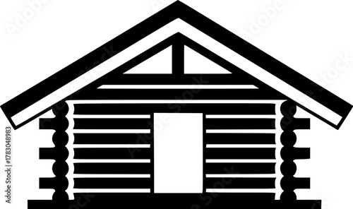 Illustration of a simple log cabin with roof design silhouette
