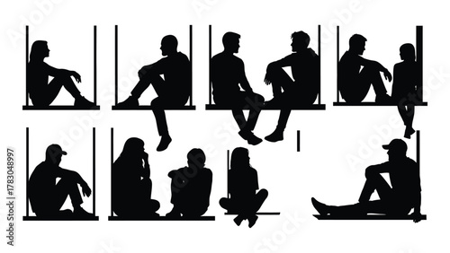 Sitting people silhouettes collection isolated on white background, Vector