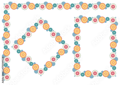 菊の飾り罫とフレームセット・カラフル