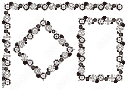 菊の飾り罫とフレームセット・白黒