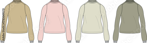 Sweater Colors Stylish Back View of Four Different Color Knitted Sweaters for Apparel Design