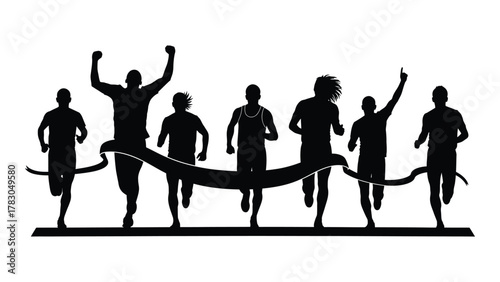 Running race finish line silhouette isolated on white background, Vector