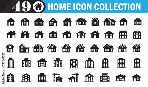 Home Icon Collection . Modern House, Building, and Real Estate Vector Set