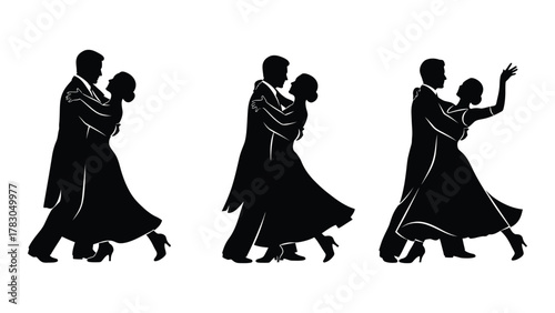 Ballroom dance couple silhouettes isolated on white background, Vector