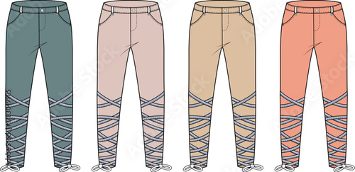 Four Pairs of Women's Pants with Crisscross Lace-Up Detail at Ankles