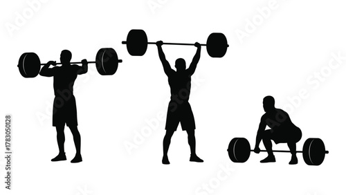 Weightlifting training silhouettes isolated on white background, Vector