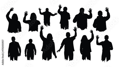 People silhouettes waving isolated on white background, Vector
