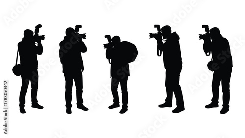 Photographers with cameras silhouettes isolated on white background, Vector