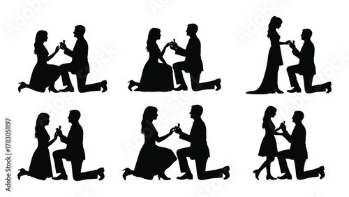 Marriage proposal silhouettes isolated on white background, Vector