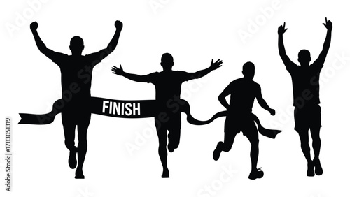 Running race finish line silhouettes isolated on white background, Vector