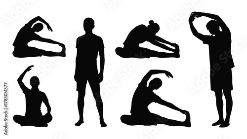 Stretching exercise silhouettes isolated on white background, Vector