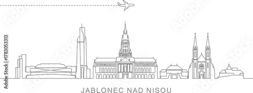 Jablonec Nad Nisou Skyline with Airplane Flying Over
