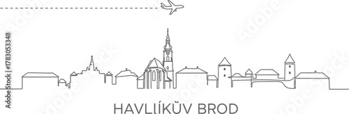 Havlikuv Brod Skyline with Airplane and Flight Path