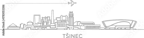 Třinec Skyline Cityscape with Airplane and Text