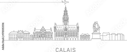 Calais Skyline with Airplane and Text