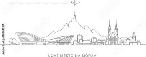 Nové Město na Moravě Skyline with Airplane