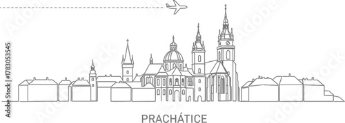 Prachatice skyline with airplane silhouette