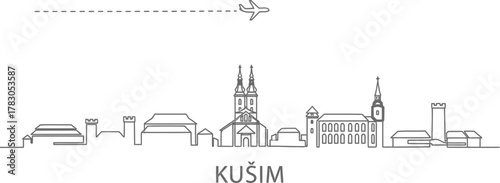 Kušim Skyline with Airplane and Dashed Line