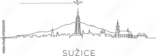 Sužice skyline simple line art airplane travel concept