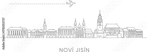 Nový Jičín Skyline with Airplane Illustration