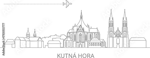 Kutna Hora Skyline with Airplane Traveling