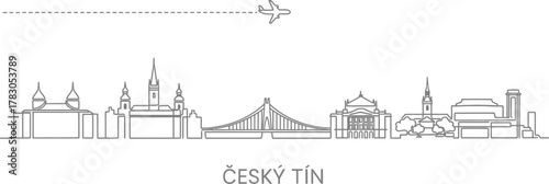 Český Těšín Skyline with Airplane Travel Line